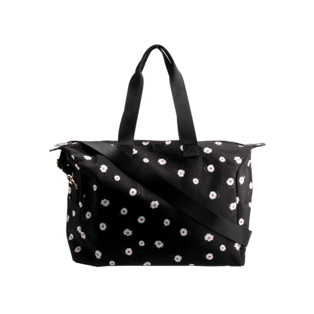 ALICE + OLIVIA Daisy Floral Duffle Overnight Weekender Travel Bag Black - Picture 2 of 15